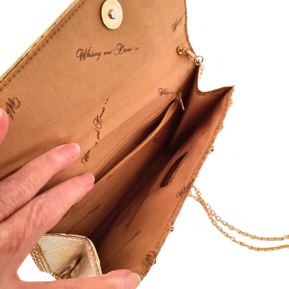 Whiting & Davis Clutch Gold Mesh Purse Evening Bag Detachable Crossbody Chain - Picture 8 of 16